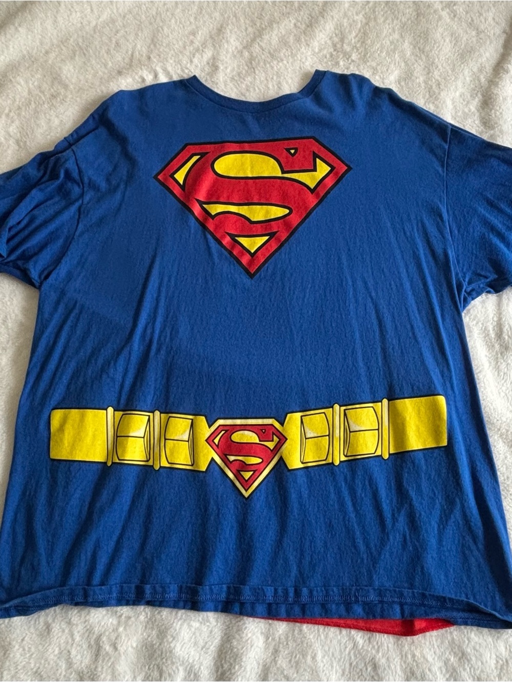 Superman Superhero Blue/Red Short Sleeve Costume Shirt w/ Cape XXL